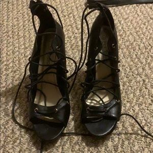 Black lace up heels with back zipper